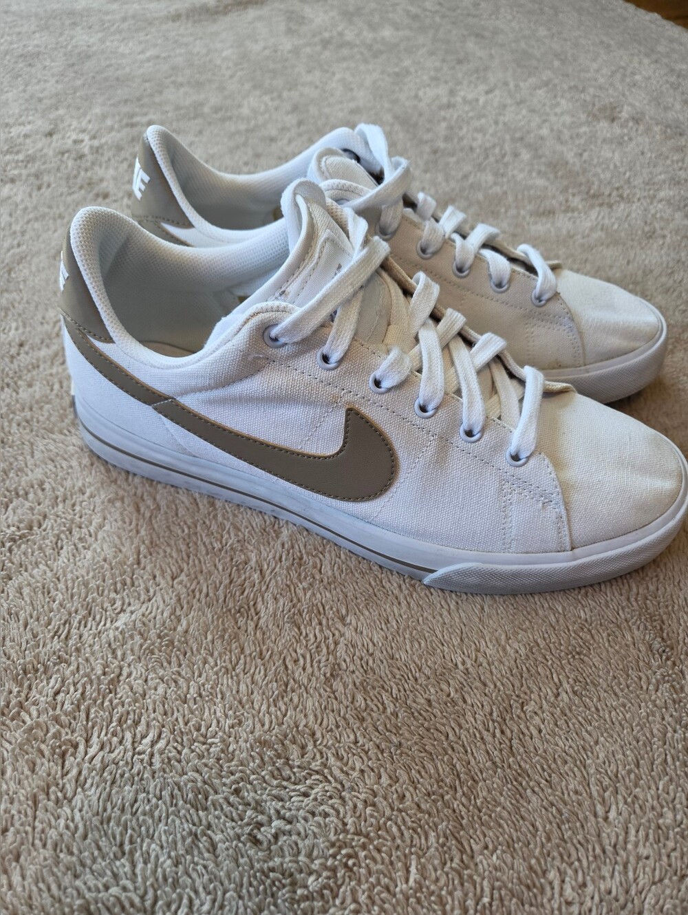 Nike White Low-Top Canvas Sneakers with Tan Swoosh